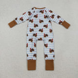Turkey Blue Stripe Brown Boys Thanksgiving Romper