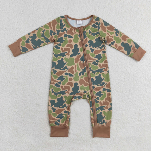 Bamboo Camo Brown Boys Fall Romper