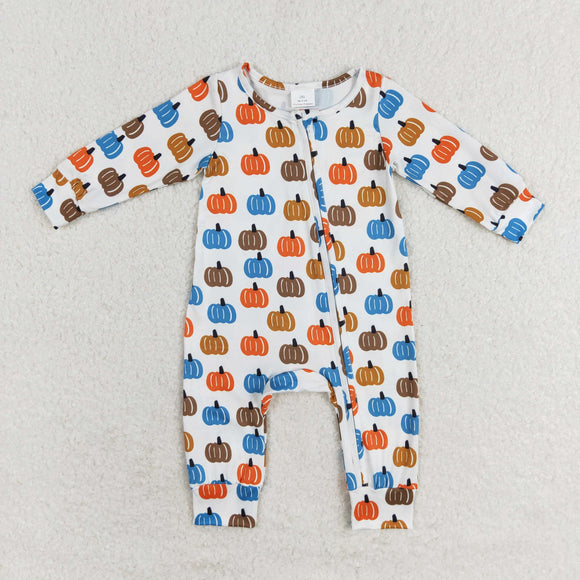 Colorful Pumpkin White Boys Fall Romper