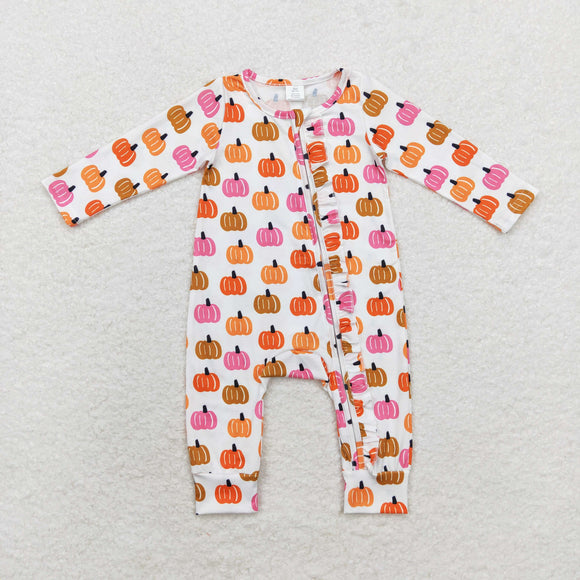 Colorful Pumpkin White Girls Fall Romper