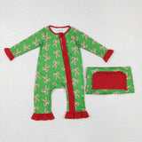 Bamboo Candy Cane Red Green Girls Christmas Romper