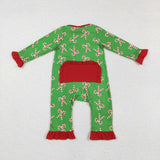 Bamboo Candy Cane Red Green Girls Christmas Romper