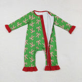 Bamboo Candy Cane Red Green Girls Christmas Romper