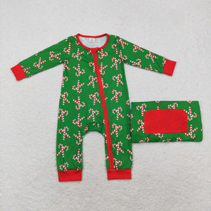 Bamboo Candy Cane Red Green Boys Christmas Romper