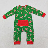 Bamboo Candy Cane Red Green Boys Christmas Romper