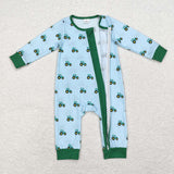 Bamboo Tractor Blue Green Boys Fall Romper