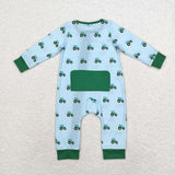 Bamboo Tractor Blue Green Boys Fall Romper