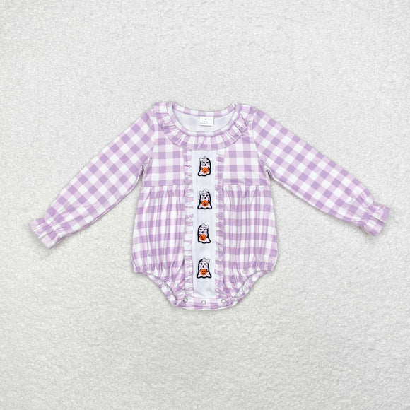 Ghost Pumpkin Purple Plaid Girls Halloween Romper