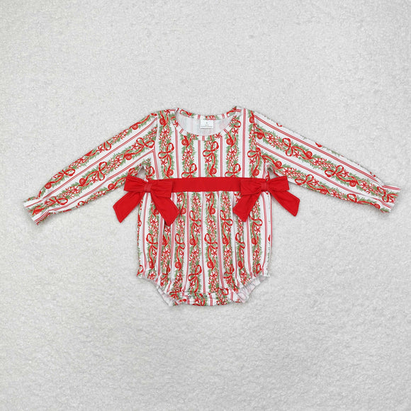 Bow Pattern Red Ruffles Girls Christmas Romper