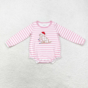 Lights Dog Pink Stripe Girls Christmas Romper