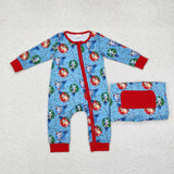 Cartoon Dogs Lights Red Blue Boys Christmas Romper