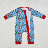 Cartoon Dogs Lights Red Blue Boys Christmas Romper