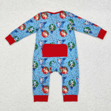 Cartoon Dogs Lights Red Blue Boys Christmas Romper