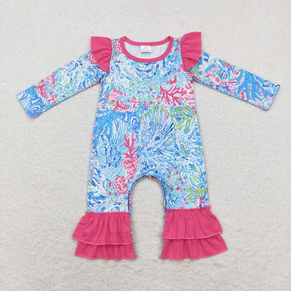 Sea Grass Hot Pink Ruffles Girls Fall Romper