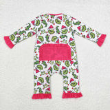 Bamboo Cartoon Hot Pink Ruffles White Girls Christmas Romper