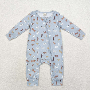 Bamboo Dogs Blue Boys Fall Romper