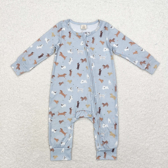 Bamboo Dogs Blue Boys Fall Romper