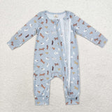 Bamboo Dogs Blue Boys Fall Romper