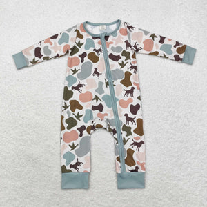 Bamboo Duck Dog Camo Pocket Beige Boys Fall Romper