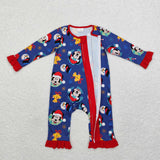 Cartoon Bell Blue Girls Christmas Romper