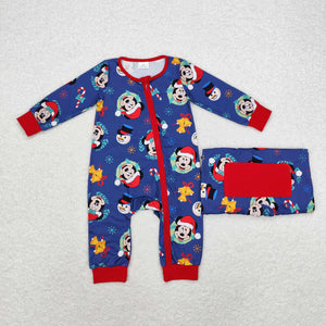 Cartoon Bell Blue Boys Christmas Romper