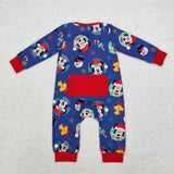 Cartoon Bell Blue Boys Christmas Romper