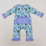 Bamboo Cartoon Dogs Candy Cane Blue Girls Christmas Romper