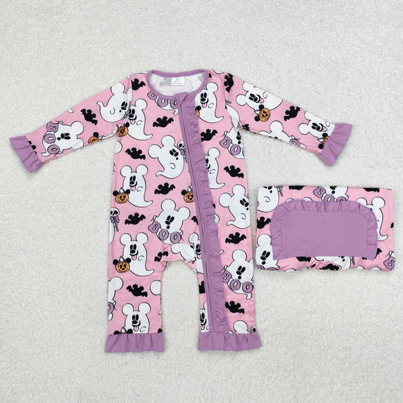 Cartoon Boo Pink Purple Girls Halloween Romper