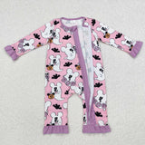 Cartoon Boo Pink Purple Girls Halloween Romper