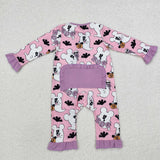 Cartoon Boo Pink Purple Girls Halloween Romper