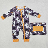 Cartoon Boo Orange Purple Boys Halloween Romper