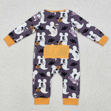 Cartoon Boo Orange Purple Boys Halloween Romper