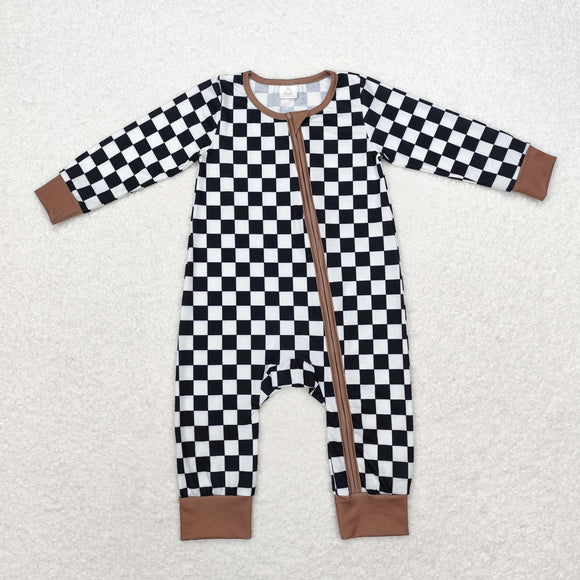 Bamboo Plaid Brown Boys Fall Romper