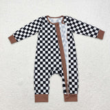 Bamboo Plaid Brown Boys Fall Romper