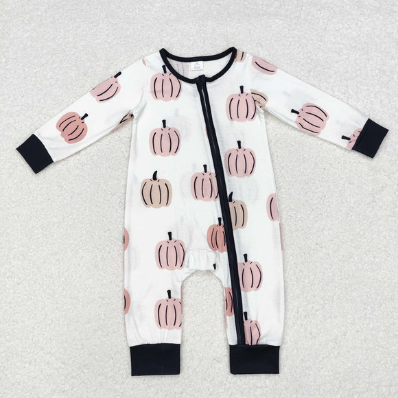 Bamboo Pumpkin White Boys Fall Romper