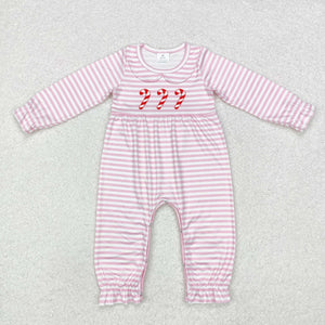 Candy Cane Pink Stripe Girls Christmas Romper