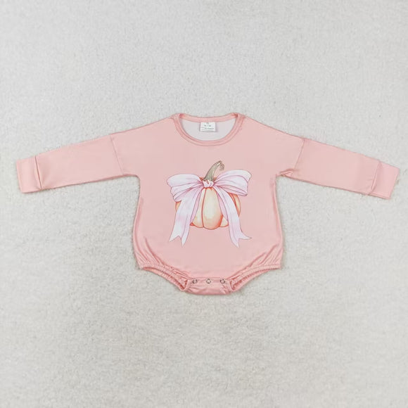 Bow Pumpkin Pink Girls Fall Romper