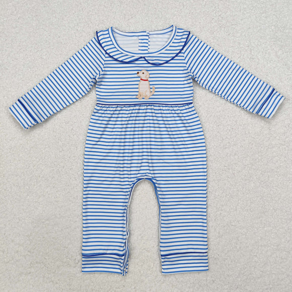 Dog Blue Stripe Boys Fall Romper