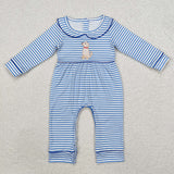 Dog Blue Stripe Boys Fall Romper