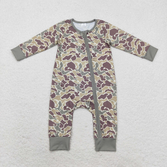 Bamboo Camo Brown Green Boys Fall Romper