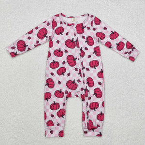 Bamboo Pumpkin Pink Plaid Boys Fall Romper