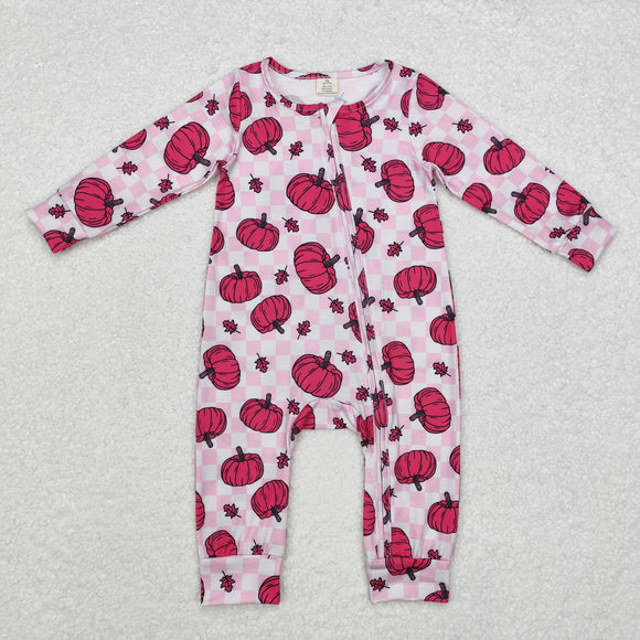 Bamboo Pumpkin Pink Plaid Boys Fall Romper