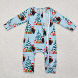 Bamboo Highland Cow Blue Boys Christmas Romper