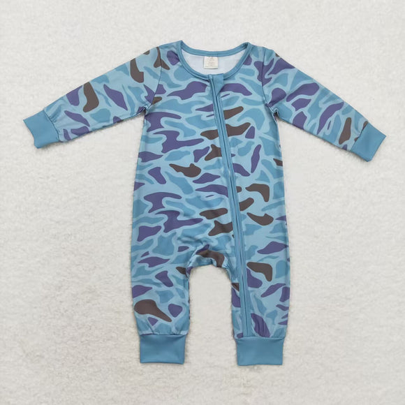 Bamboo Camo Blue Boys Fall Romper