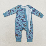 Bamboo Camo Blue Boys Fall Romper