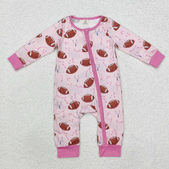 Bamboo Football Pink Girls Fall Romper