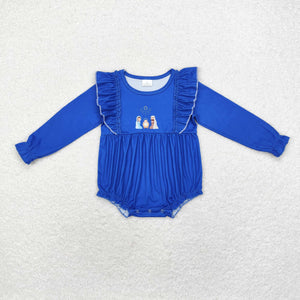 Jesus Blue Ruffles Girls Christmas Romper