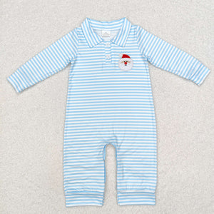 Santa Blue Stripe Boys Christmas Romper