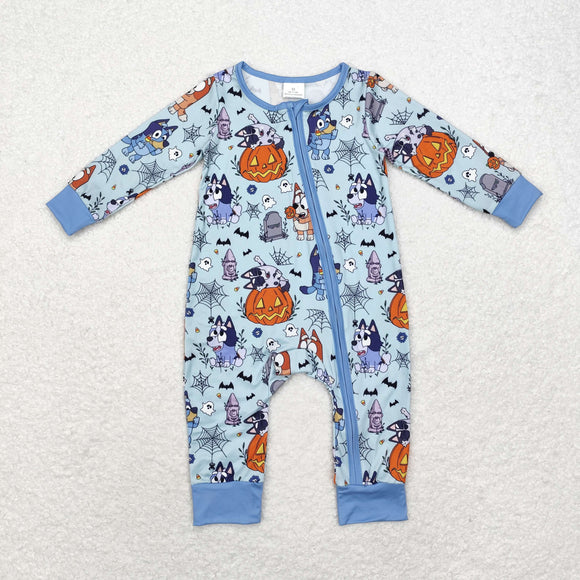 Cartoon Dogs Blue Boys Halloween Romper