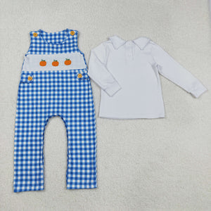 3-6M TO 2T Pumpkin Plaid Blue Boys Long Sleeve+Trousers Sets